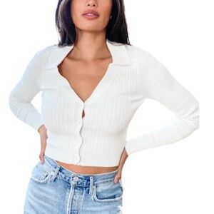 Lulus So Iconic Long Sleeve Button-Front Ribbed Knit Top in Cream Size Small